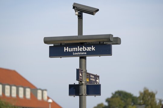 Surveillance camera, railway station, Humbleb&aelig;k, Hovedstaden, &Oslash;resund coast, Denmark