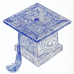 Graduation dreams a cap with wisdom etched in old maps and floral designs, an isolated symbol of academic triumph