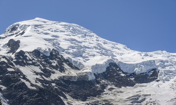 High alpine mountain landscape at Pointe Bravais, glacier edge, glacier tongue, Glacier de Taconnaz, Chamonix, Haute-Savoie, France