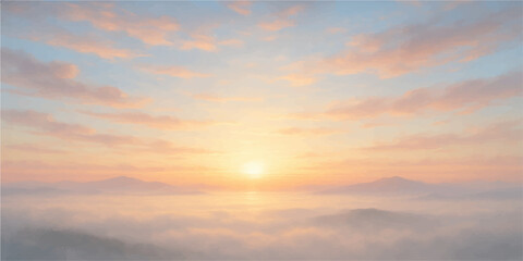 Beautiful sunset over the landscape with vibrant orange and red light illuminating the clouds and sky