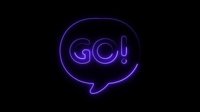 Neon purple G O speech bubble animation abstract background start launch beginning motion graphic concept dynamic