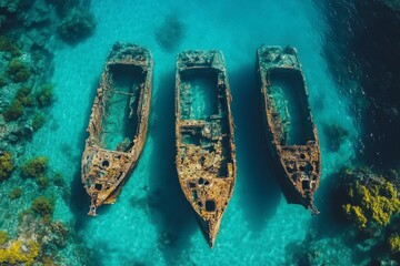 Sunken relics echoing tales of the past near Deadman's Reef in Bimini, Bahamas