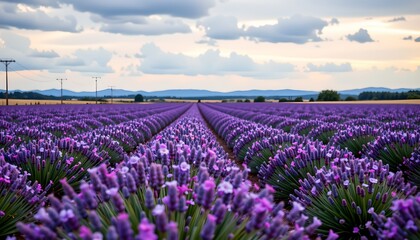 Lavender Fields Sunset Rural Landscape