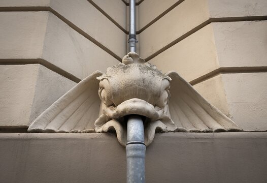 Fish-like creature with a gutter in its mouth, Historic building, Frederiksberg All&eacute;, Copenhagen, Denmark