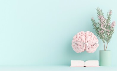 Studying habits of a thoughtful human brain on a light pastel green background