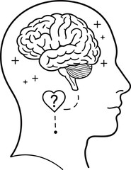 Human head brain heart question business concept psychology and thought in gray transparent background learning idea problem solving