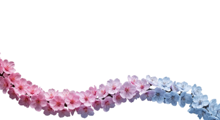 Blossom of Dreams: An enchanting garland of delicate pink and blue blossoms gracefully weaves across the scene, creating a sense of ethereal beauty and gentle elegance. 