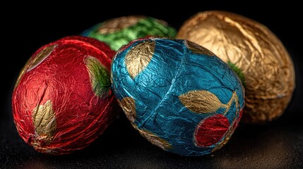 Closeup of Colorful Foil Easter Eggs