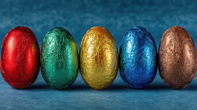 Row of Bright Foil Wrapped Easter Eggs
