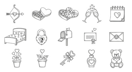 Handdrawn romantic set hearts, gifts, and love symbols for special occasions