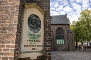 Memorial plaque for the Norwegian Greenland missionary and Lutheran pastor Hans Poulsen Egede and his woman Giertrud Rasch, Copenhagen, Denmark