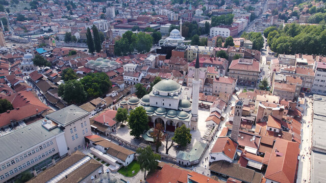 Aerial View of Gazi Husrev-beg Mosque Sarajevo Bosnia and Herzegovina