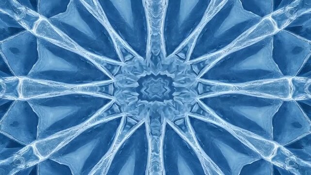 Dynamic abstract blue ice crystal patterns in mesmerizing motion, perfect for winter themes and cool visual effects, capturing the essence of frozen beauty.