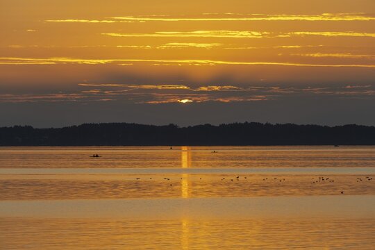 Sunset, near Chieming, Chiemsee, Chiemgau, Bavaria, Germany