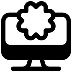 Adware. Outlined stroke vector icon with black-filled details.
