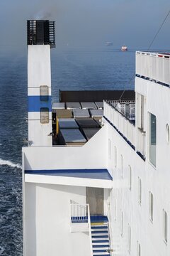 Finnish ferry Helsinki to Travem&uuml;nde, funnel and loading area, Baltic Sea