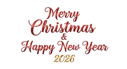 Merry christmas and happy new year 2026 text isolated on transparent background