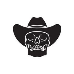 Skull Wearing Cowboy Hat Silhouette Graphic Illustration Design Vector