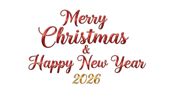 Merry christmas and happy new year 2026 text isolated on transparent background