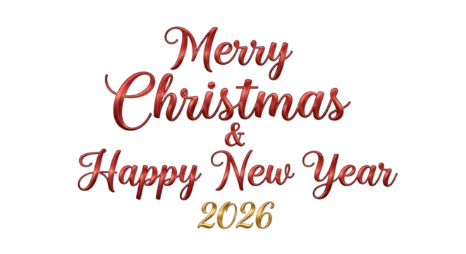 Merry christmas and happy new year 2026 text isolated on transparent background - Powered by Adobe