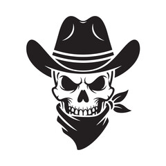 Fototapeta premium Cowboy Skull Graphic Silhouette with Hat Bandana Western Vector Symbol