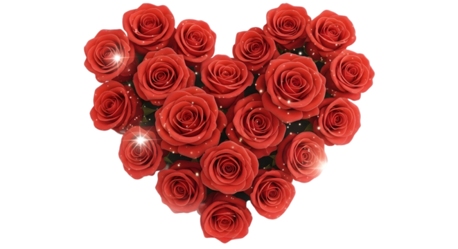 Heart shape made of red roses isolated on transparent background