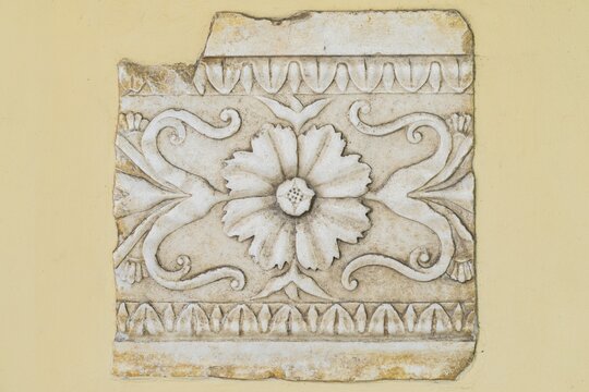 Bas-relief with rosette, tendrils and leaf sticks, fragment of a frieze, St&auml;dtisches Lapidarium, City of Stuttgart, Baden-W&uuml;rttemberg, Germany