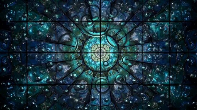 Mesmerizing deep blue and teal fractal mandala unfolds with intricate swirling patterns, radiating ethereal energy and a sense of cosmic wonder, perfect for dynamic motion backgrounds and abstract vis