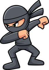 Cartoon illustration of black ninja character in action pose, martial arts fighter, stealth warrior concept, Japanese assassin design artwork
