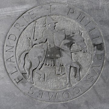 Commemorative plaque of Philip I Count of Flanders in 12th century, Nieuwpoort, West Flanders, Belgium
