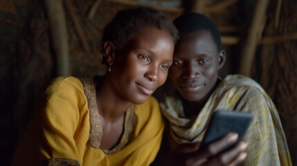 Nurse assisting refugee patient through video call on a mobile device inside temporary clinic, showcasing telehealth progress, compassionate care, and modern humanitarian aid solutions. cinematic