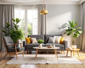 Cozy living room mockup with festive christmas decorations and warm lighting