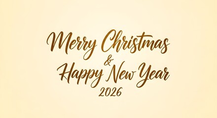 Merry christmas and happy new year 2026 golden text on cream