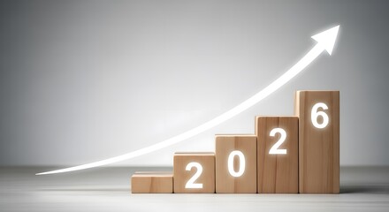 Wooden blocks with numbers 2026 forming a growth chart
