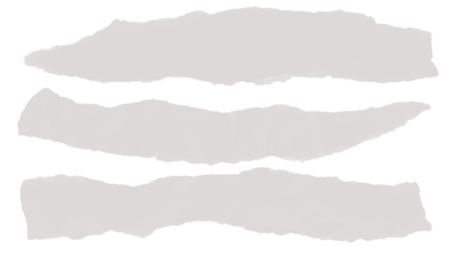Three horizontal torn paper strips with rough edges on a light background