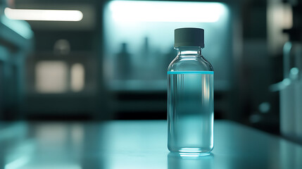 Serene laboratory scene featuring a filled vial. The cool tones and blurred backdrop suggest a focus on scientific research and controlled environments. Meticulously staged.