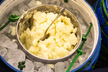 Homemade ice cream, made in a traditional way, has a fresh and delicious taste