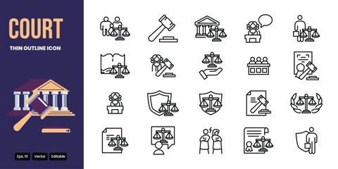 court thin outline icon set vector design good for web and mobile app