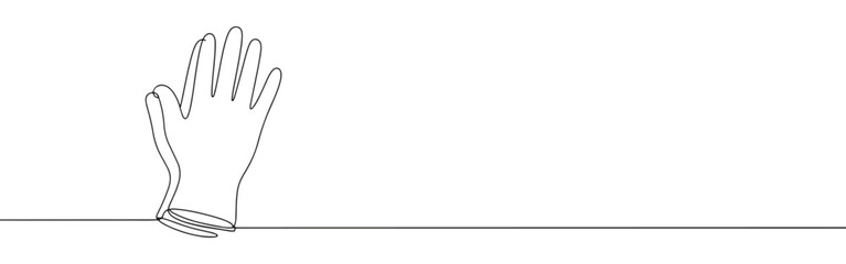 A continuous line art depiction of a protective rubber glove, suitable for medical or cleaning applications, isolated on a white background.	