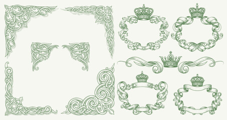 Vintage Baroque Victorian frame border, frame flower pattern vector floral engraved scroll ornament leaf retro decorative design. filigree calligraphic heraldic shield swirl