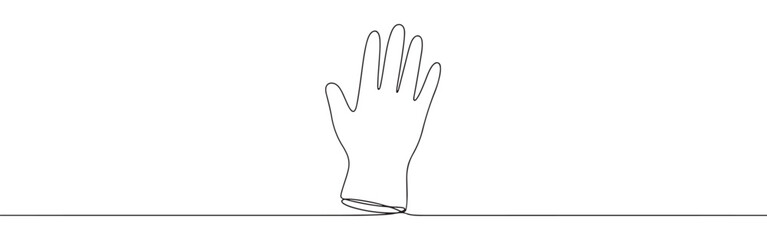 A continuous line art depiction of a protective rubber glove, suitable for medical or cleaning applications, isolated on a white background.