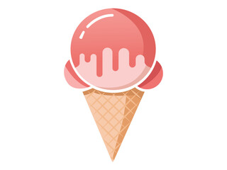 Pink Strawberry Ice Cream Cone Vector , Cute Dessert Illustration ,Sweet Frozen Treat , Minimal Cartoon Food Design , Summer Snack Art