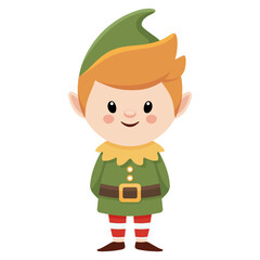 Cute Christmas cartoon character elf boy wearing festive green costume and hat