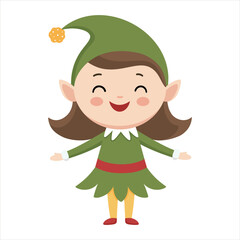 Cute Christmas elf girl wearing a green hat and outfit, bringing joy and cheer