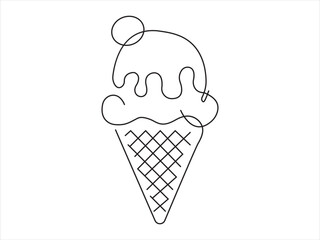Minimal One Line Ice Cream Cone Drawing | Abstract Dessert Line Art | Modern Continuous Outline Vector | Simple Summer Sweet Design