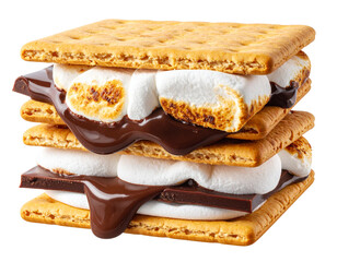 Classic S&rsquo;mores Stack with Toasted Marshmallow and Chocolate Isolated on Transparent Background