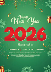 happy new year 2026 gold glitter poster, modern festive abstract vector greeting card, new year's eve party celebration banner design, 2026 holiday business corporate flyer template
