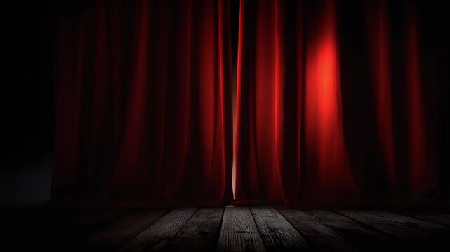 Dramatic Stage with Red Curtains and Spotlight, Perfect for Theater Backgrounds