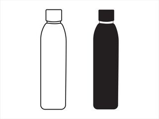 Outline and Silhouette Water Bottle Icon Vector Set - Hydration Clipart