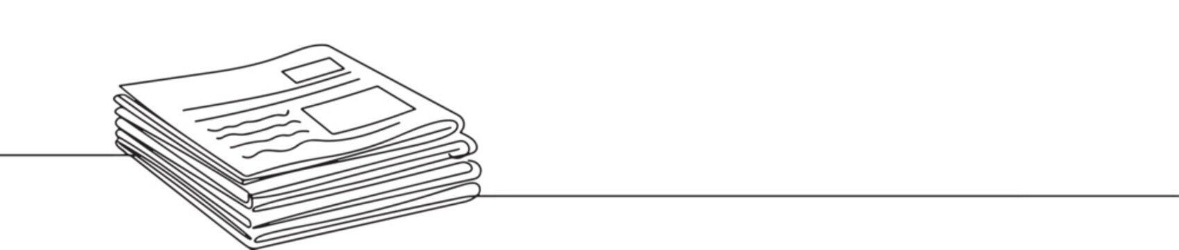 Stack of newspapers in a continuous line art drawing, representing news, media, and information.
